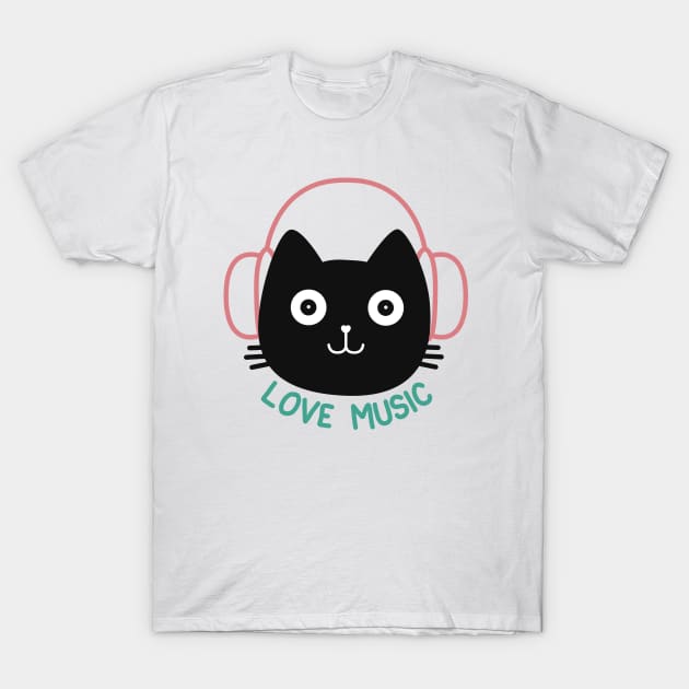 Cute cat listening music T-Shirt by teemarket